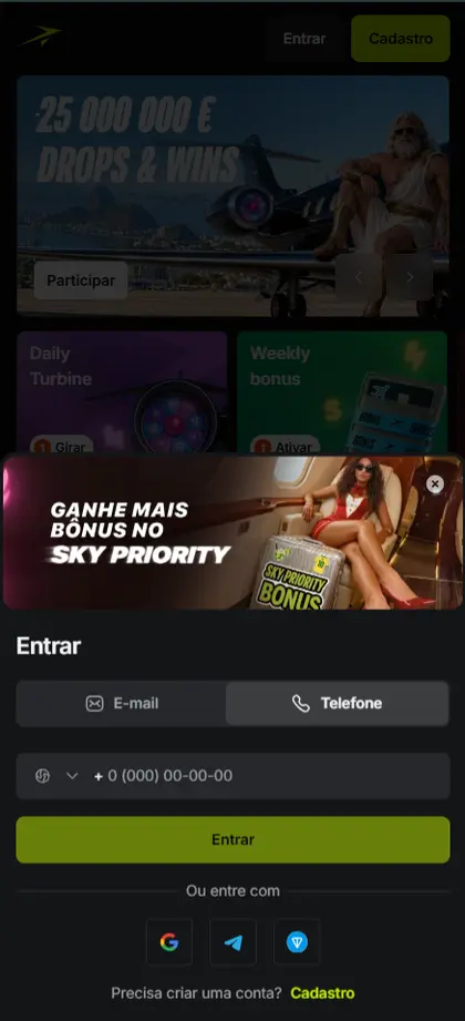 Tela de autenticação móvel relacionada ao acesso por conta única.