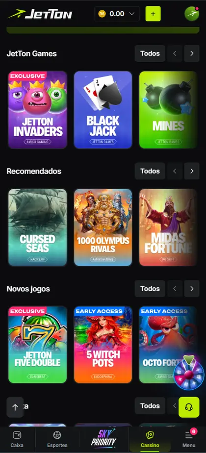 Seleção de jogos próprios e recomendações dentro do lobby.