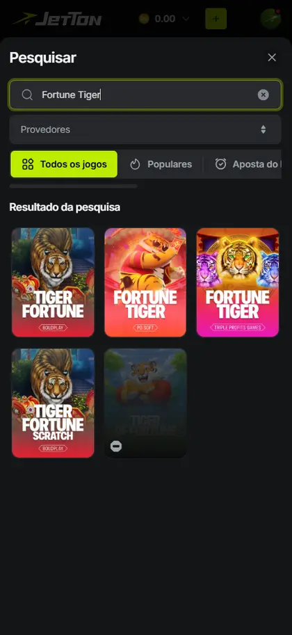Pesquisa de slots da linha Fortune na interface fornecida.